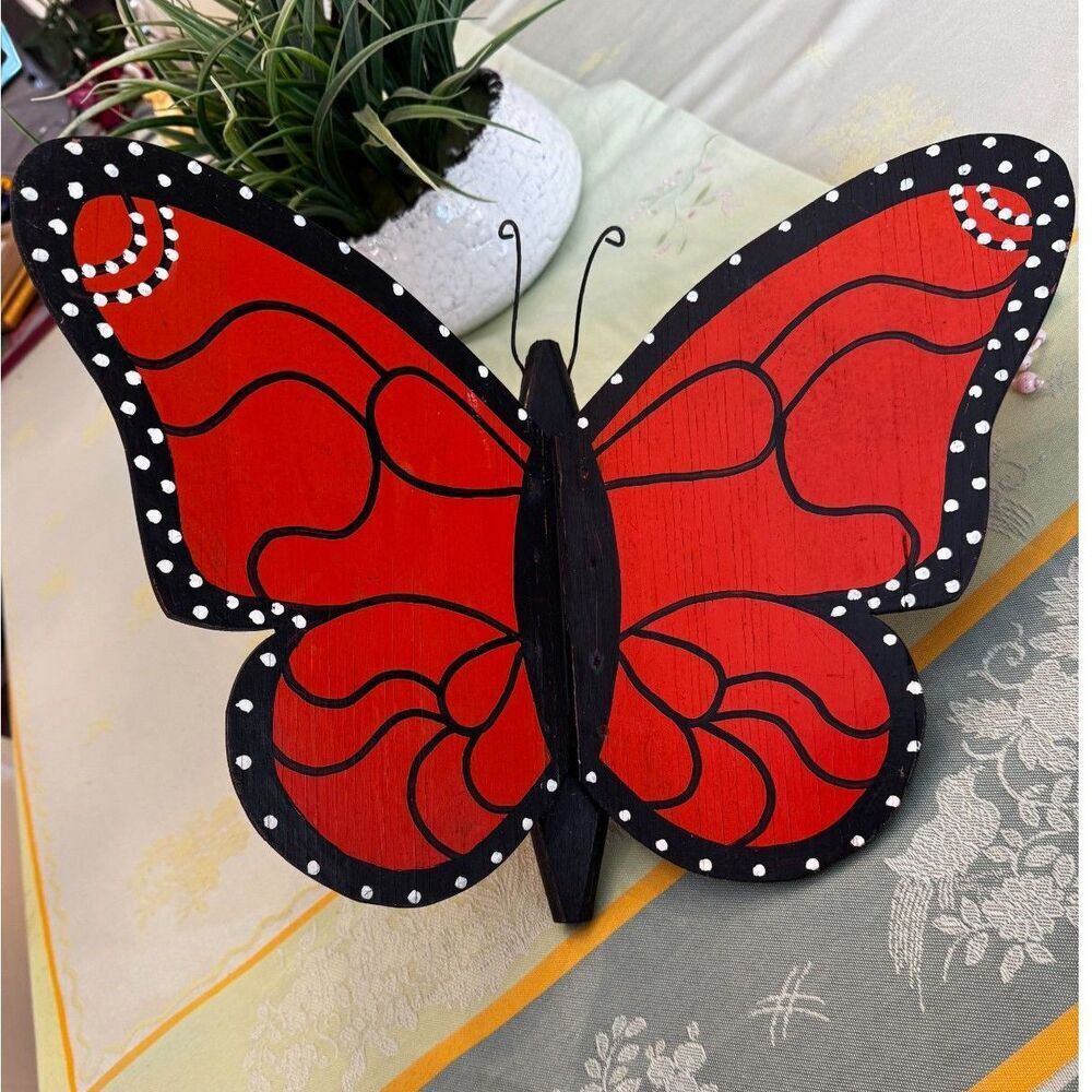 Vintage wooden handmade and hand painted garden butterfly; cottage garden decor - Picture 3 of 7
